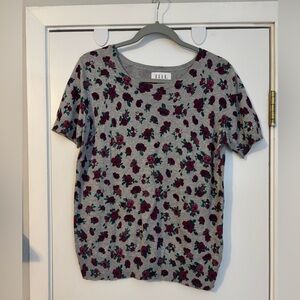 Elle Gray and Red Floral Short Sleeve Top